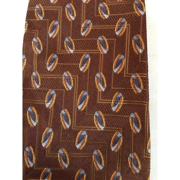 Ermenegildo Zegna Brown Abstract Circular Geometric 100% Silk Classic Neck Tie - Picture 2 of 6